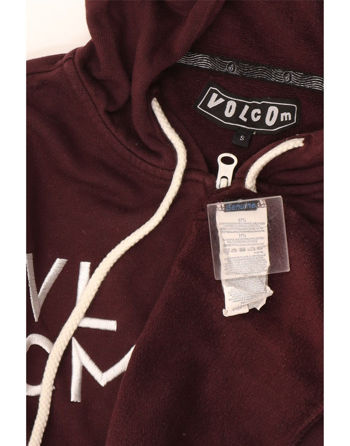 Volcom Mens Graphic Zip Hoodie Sweater Small Burgundy Cotton