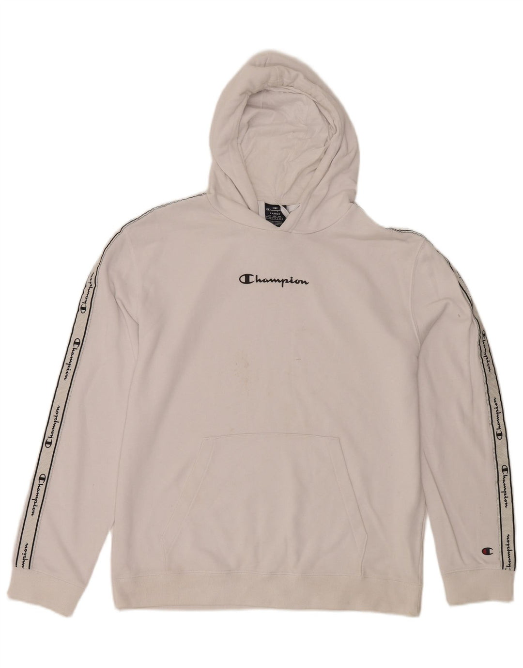 CHAMPION Mens Graphic Hoodie Jumper Large White Cotton
