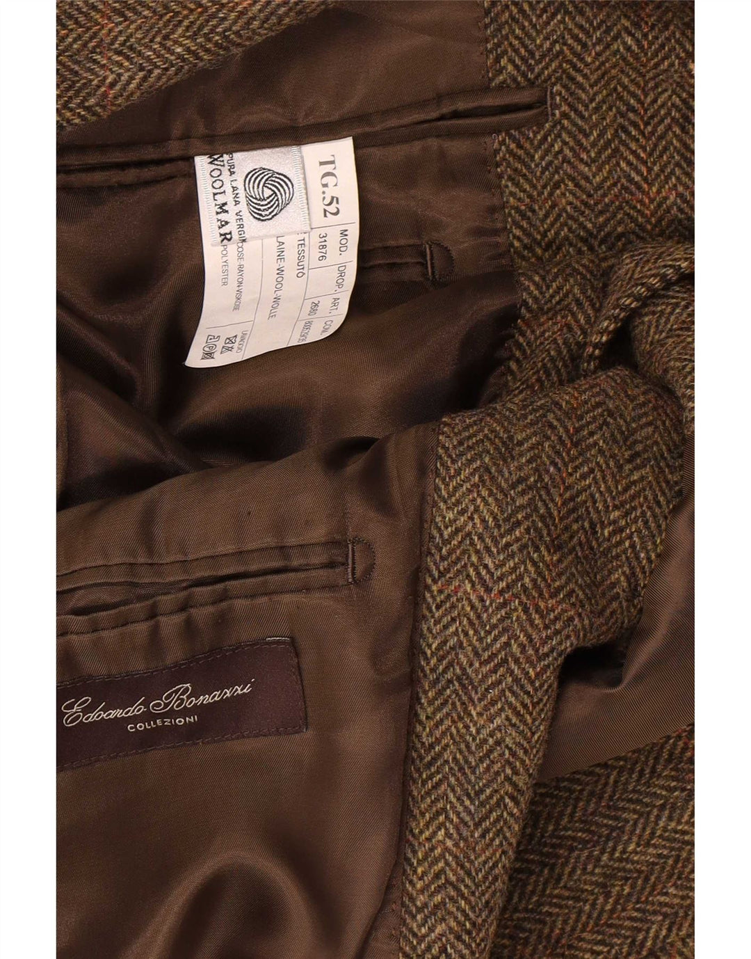 Vintage Mens 3 Button Blazer Jacket IT 52 XL Khaki Herringbone Wool