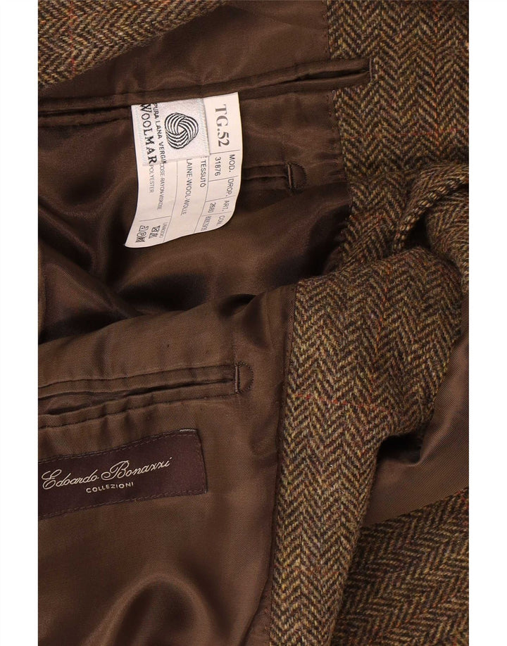 Vintage Mens 3 Button Blazer Jacket IT 52 XL Khaki Herringbone Wool