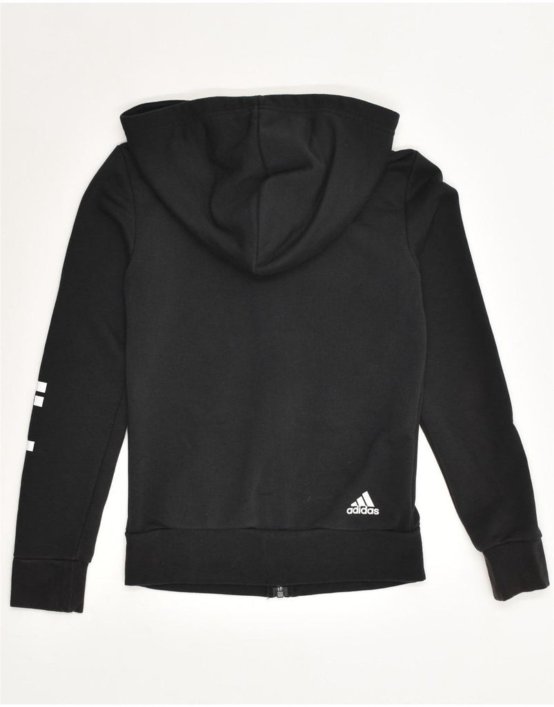 ADIDAS Womens Graphic Zip Hoodie Sweater UK 4-6 XS Black Cotton | Vintage Adidas | Thrift | Second-Hand Adidas | Used Clothing | Messina Hembry 