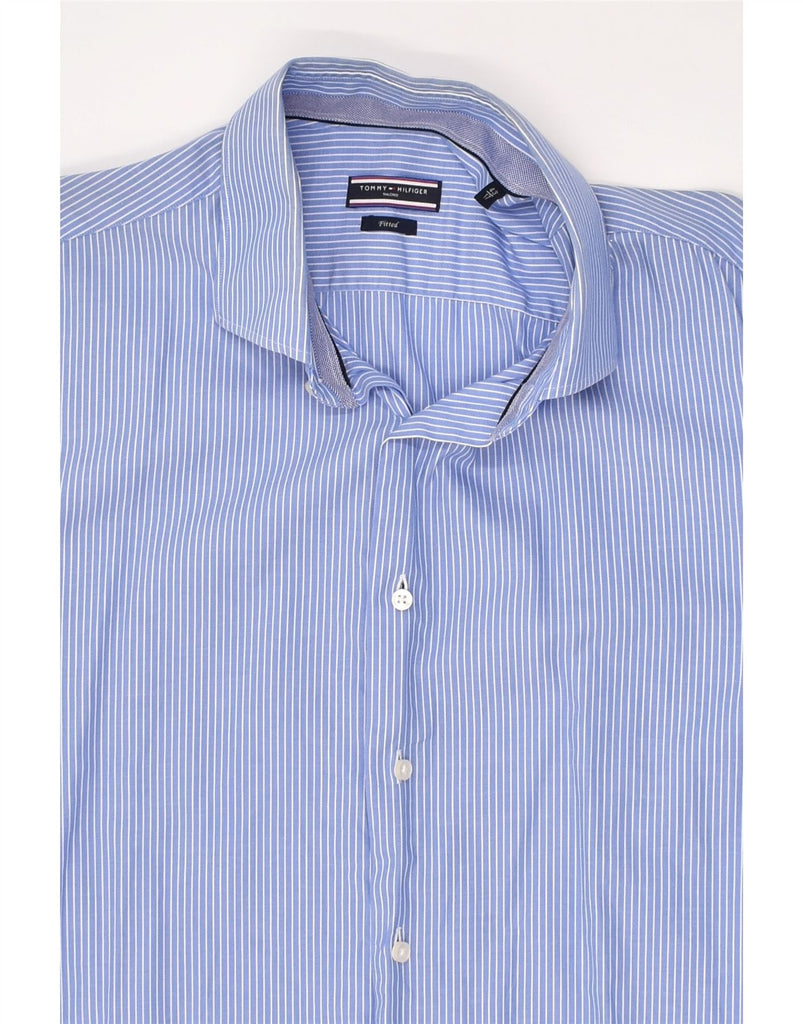 TOMMY HILFIGER Mens Fitted Tailored Fit Shirt Size 43 17 XL Blue Pinstripe | Vintage Tommy Hilfiger | Thrift | Second-Hand Tommy Hilfiger | Used Clothing | Messina Hembry 