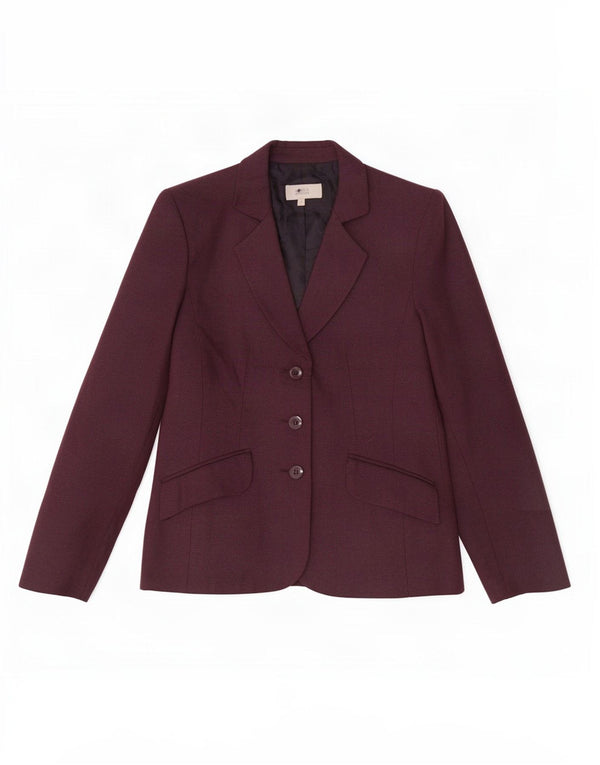 Marks & Spencer Womens Blazer Jacket UK 14 Medium Maroon Herringbone