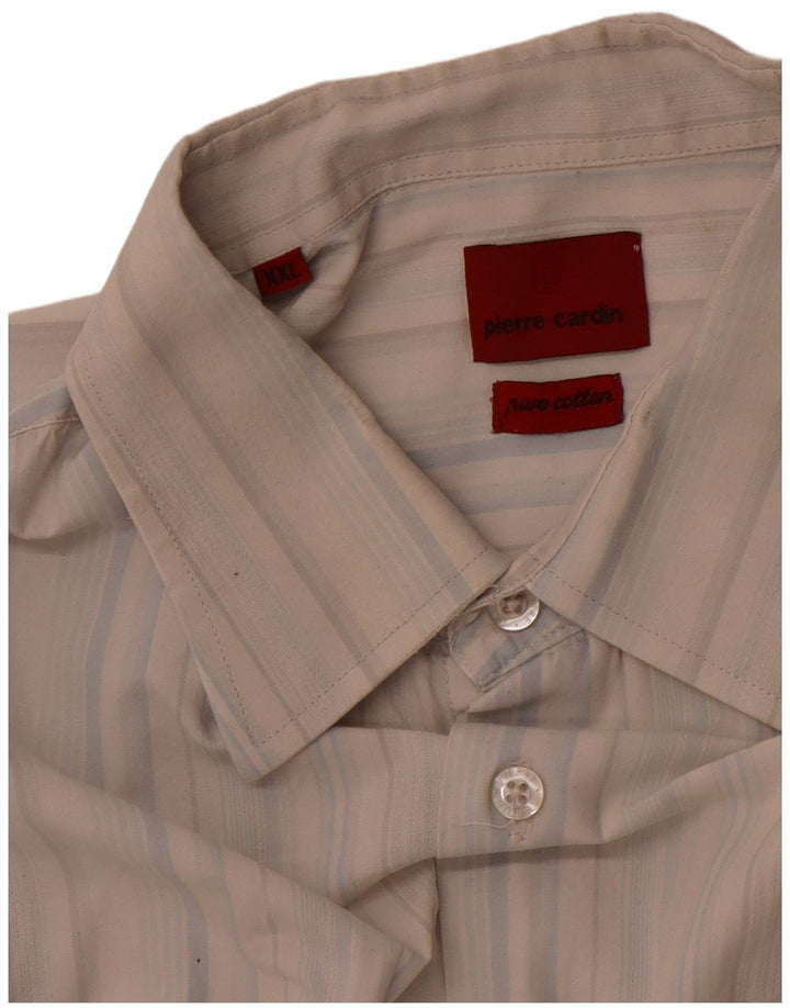 PIERRE CARDIN Mens Short Sleeve Shirt 2XL Blue Striped Cotton