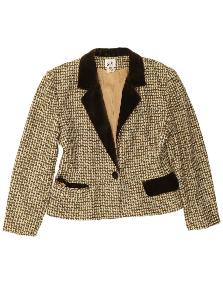 Vintage Womens 1 Button Blazer Jacket EU 38 Medium Beige Houndstooth