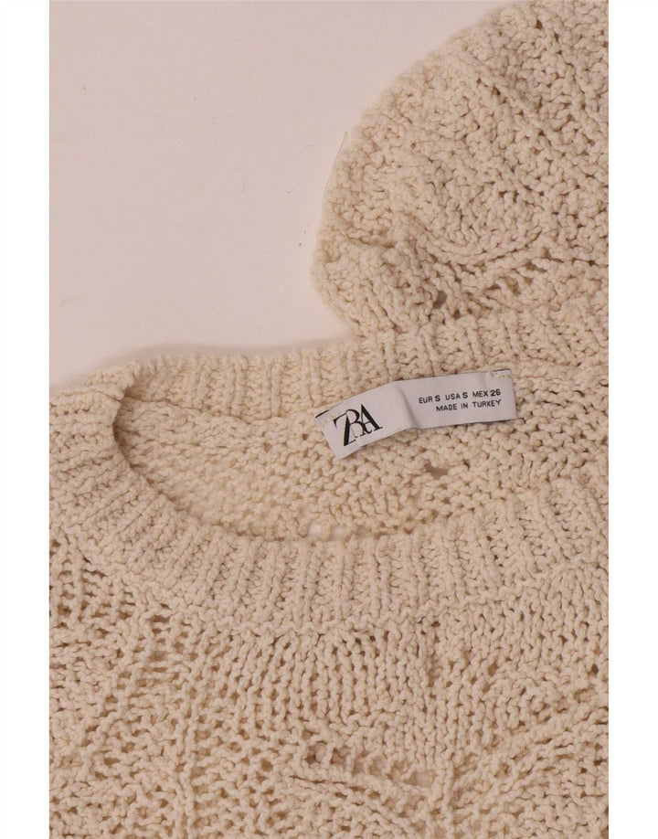 Zara Womens Oversized Crochet Crop Top UK 10 Small Beige