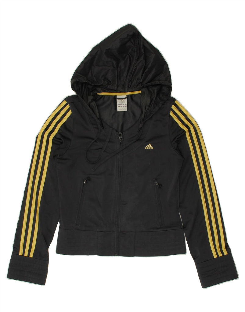 ADIDAS Womens Crop Zip Hoodie Sweater UK 10 Small Black Polyester Vintage Adidas and Second-Hand Adidas from Messina Hembry 