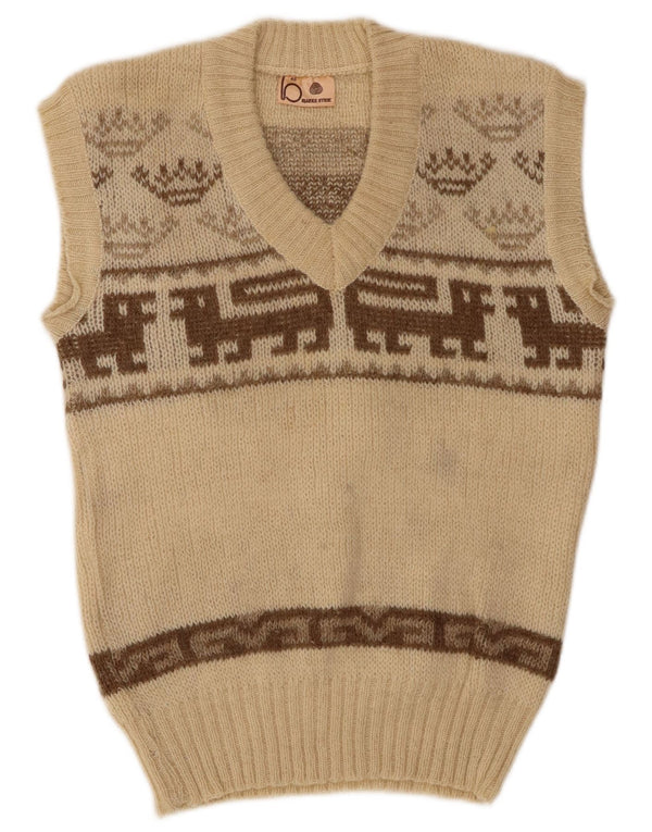 Vintage Womens Vest Tank Top IT 40 Small Beige Fair Isle Wool