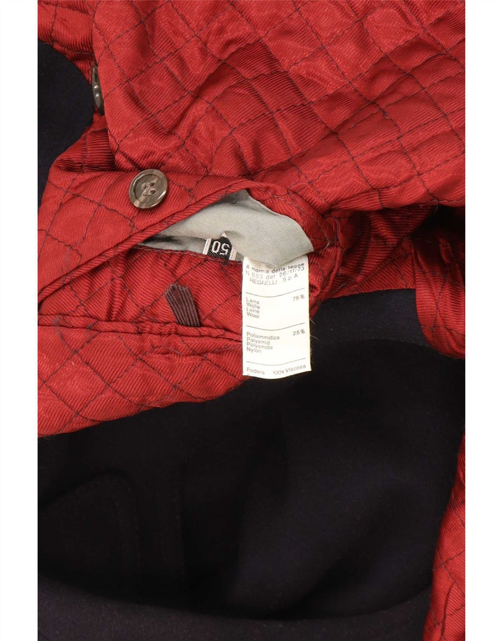 RED'S Mens Double Breasted Coat IT 50 Large Navy Blue Wool
