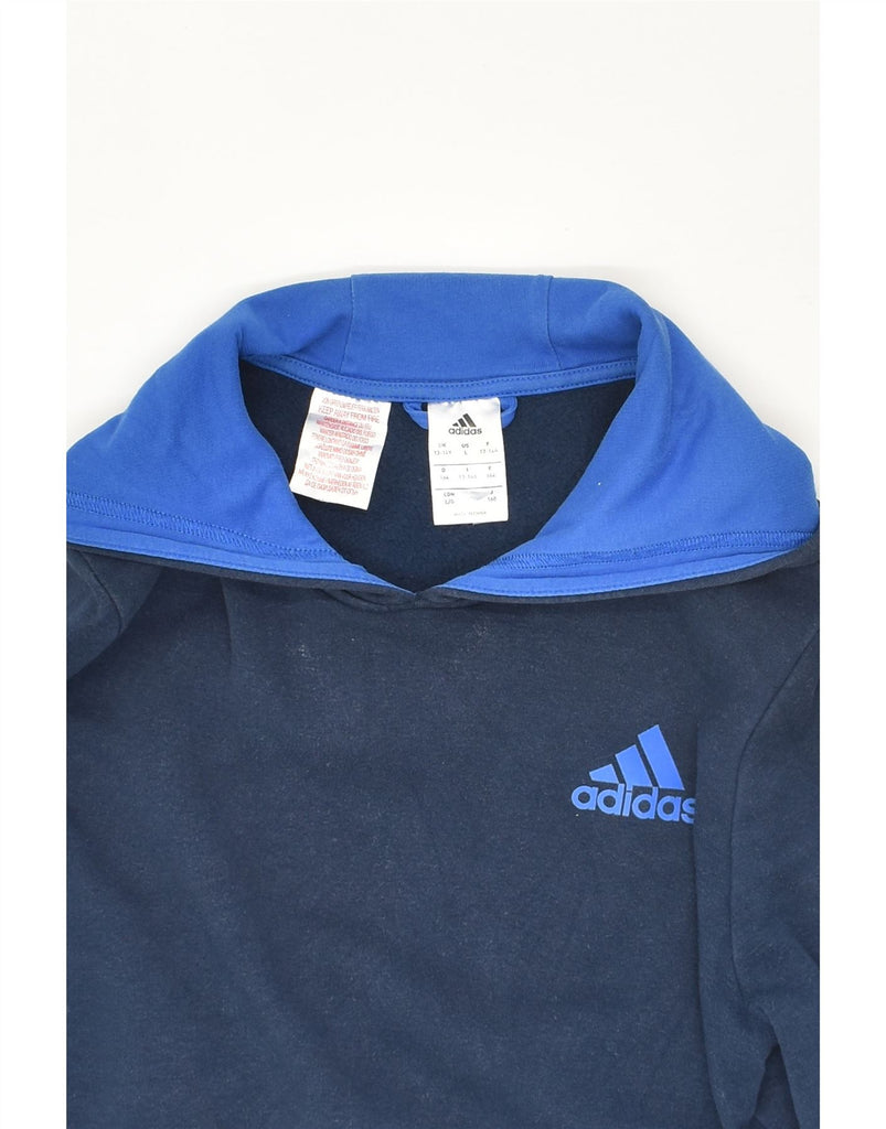 ADIDAS Boys Hoodie Jumper 13-14 Years Navy Blue Cotton | Vintage Adidas | Thrift | Second-Hand Adidas | Used Clothing | Messina Hembry 