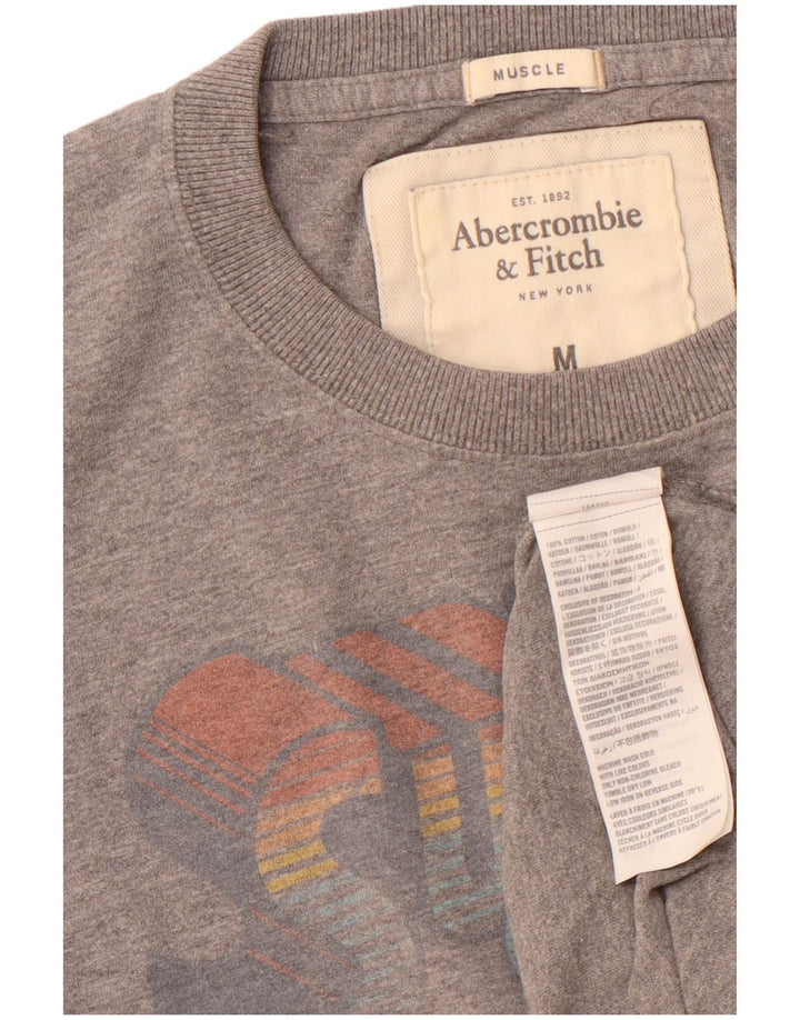 ABERCROMBIE & FITCH Mens Muscle Graphic T-Shirt Top Medium Grey Cotton