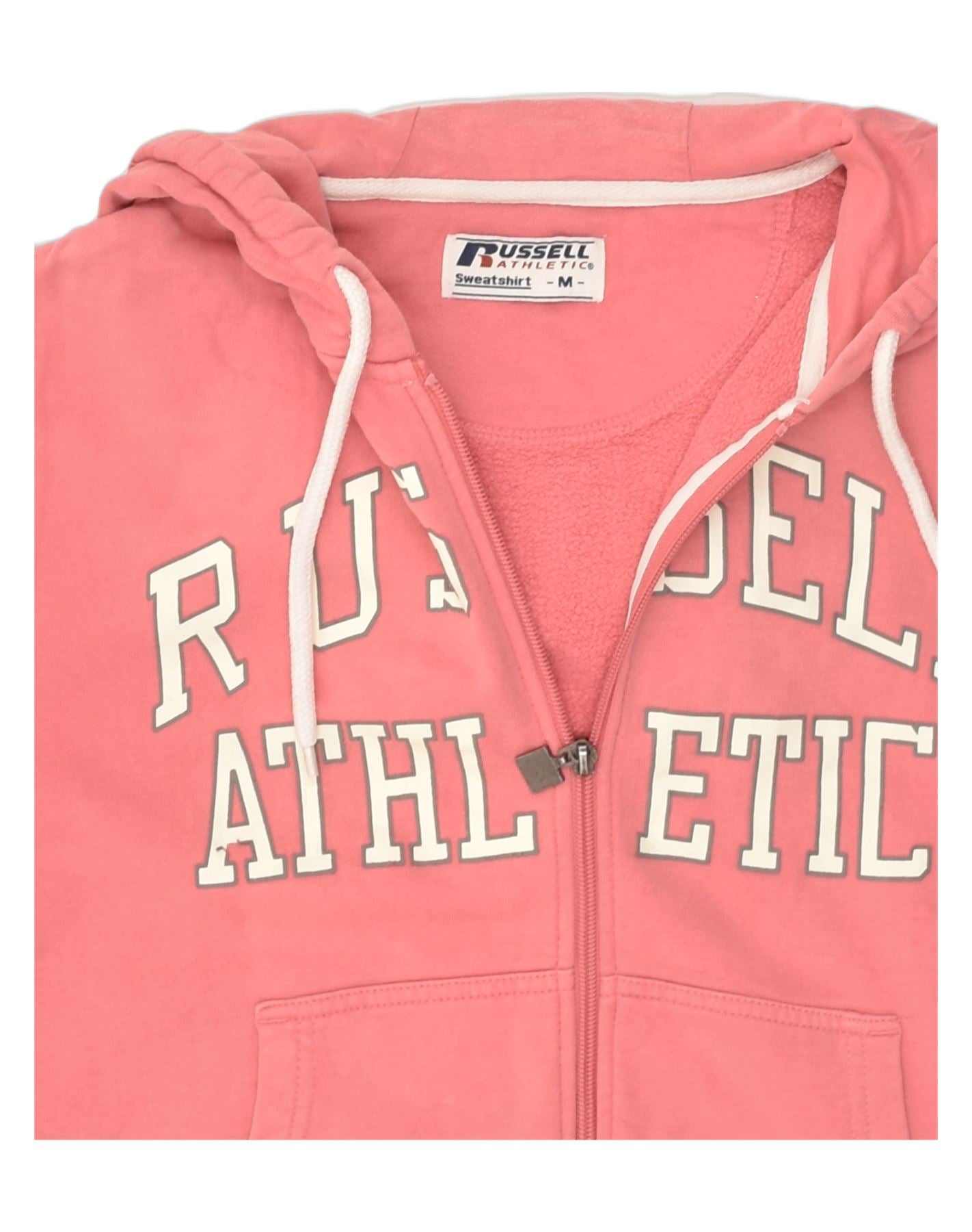 RUSSELL ATHLETIC Womens Graphic Zip Hoodie Sweater UK 14 Medium Pink, Vintage & Second-Hand Clothing Online