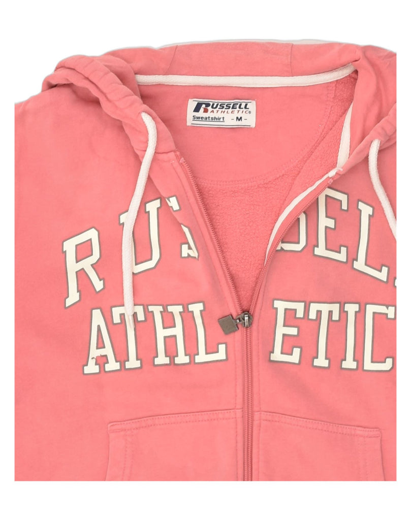 RUSSELL ATHLETIC Womens Graphic Zip Hoodie Sweater UK 14 Medium Pink | Vintage Russell Athletic | Thrift | Second-Hand Russell Athletic | Used Clothing | Messina Hembry 