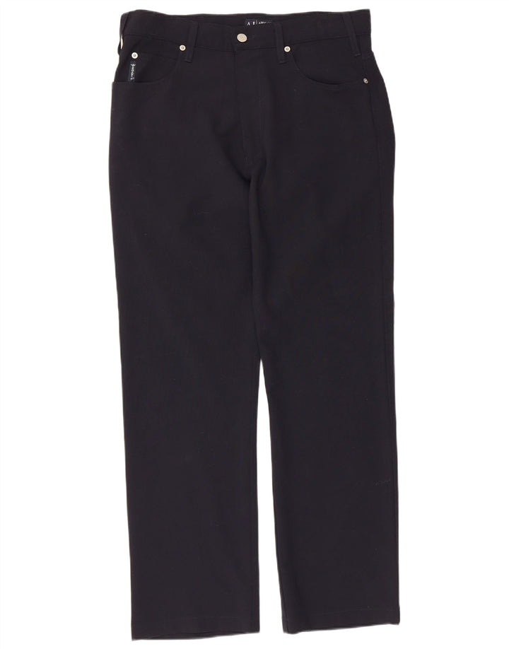 Armani Mens Straight Casual Trousers W32 L29 Navy Blue Polyester