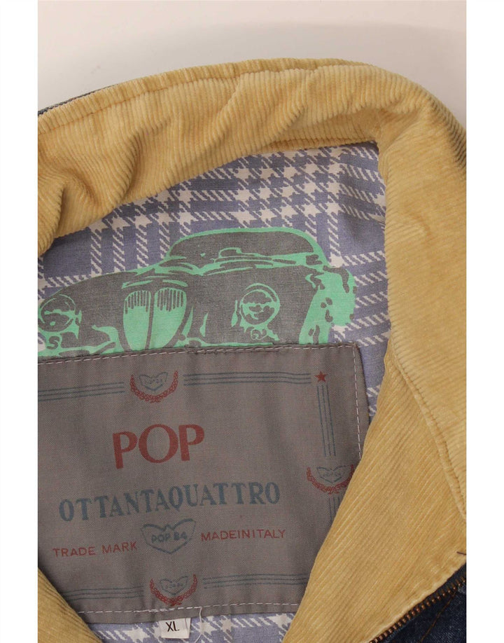 POP 84 Mens Denim Gilet UK 42 XL Blue Geometric