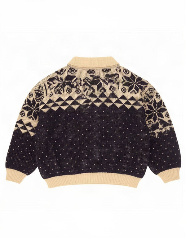 Ciao Mens Loose Fit Zip Neck Jumper Sweater Large Navy Blue Fair Isle