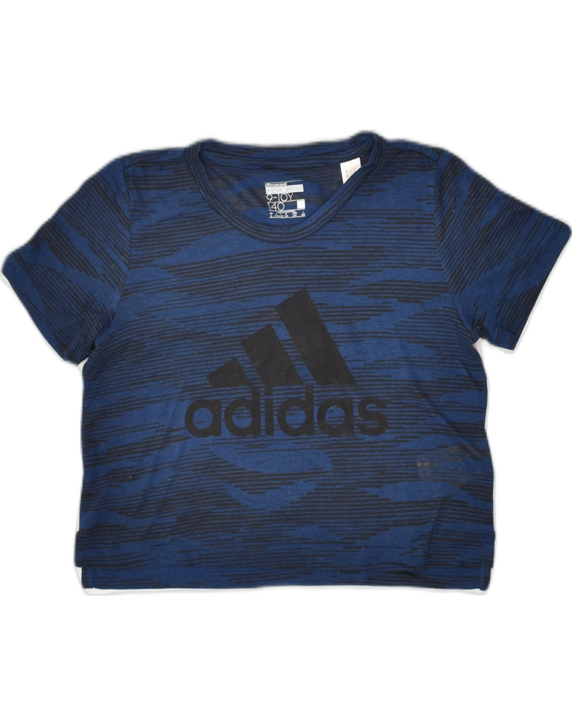 ADIDAS Girls Climacool Graphic T-Shirt Top 9-10 Years Navy Blue Pinstripe | Vintage Adidas | Thrift | Second-Hand Adidas | Used Clothing | Messina Hembry 