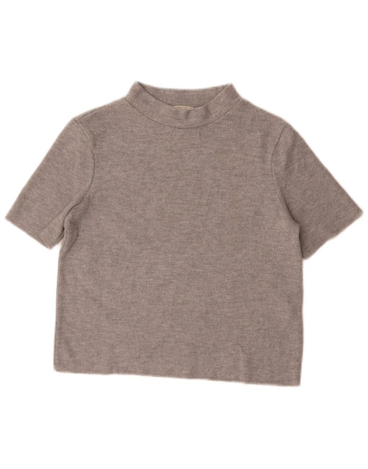 Zara Womens Crop T-Shirt Top UK 12 Medium Grey