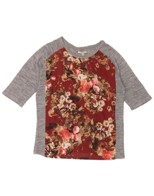 Zara Womens Trafaluc Top 3/4 Sleeve UK 12 Medium Grey Floral