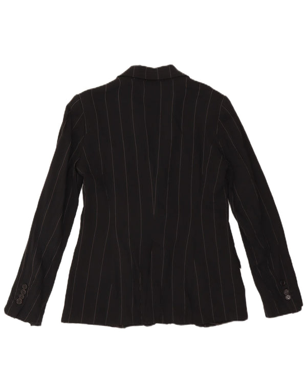 Zara Womens 1 Button Blazer Jacket EU 38 Small Black Striped Rayon