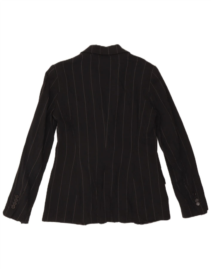 Zara Womens 1 Button Blazer Jacket EU 38 Small Black Striped Rayon