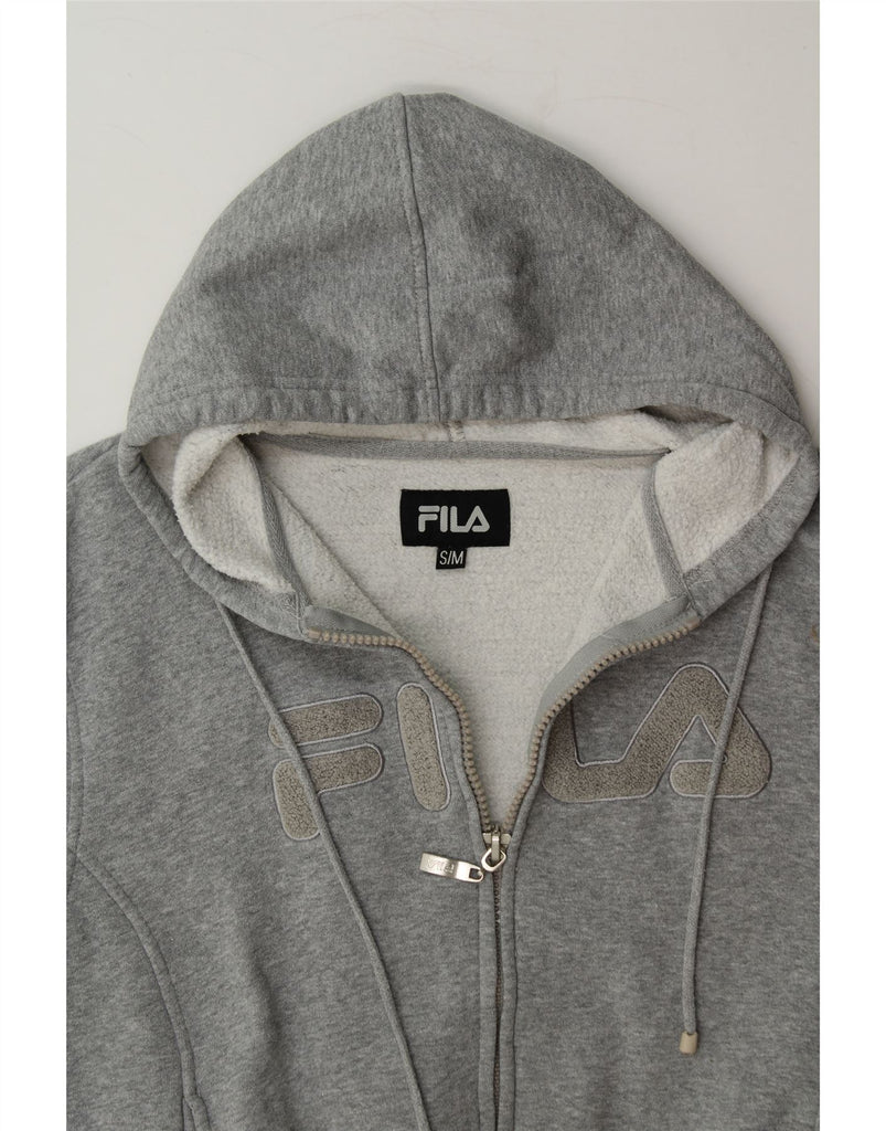 FILA Womens Oversized Graphic Zip Hoodie Sweater UK 14 Medium Grey Cotton Vintage Fila and Second-Hand Fila from Messina Hembry 