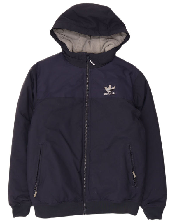 Adidas Mens Hooded Windbreaker Jacket UK 38 Medium Navy Blue Polyester