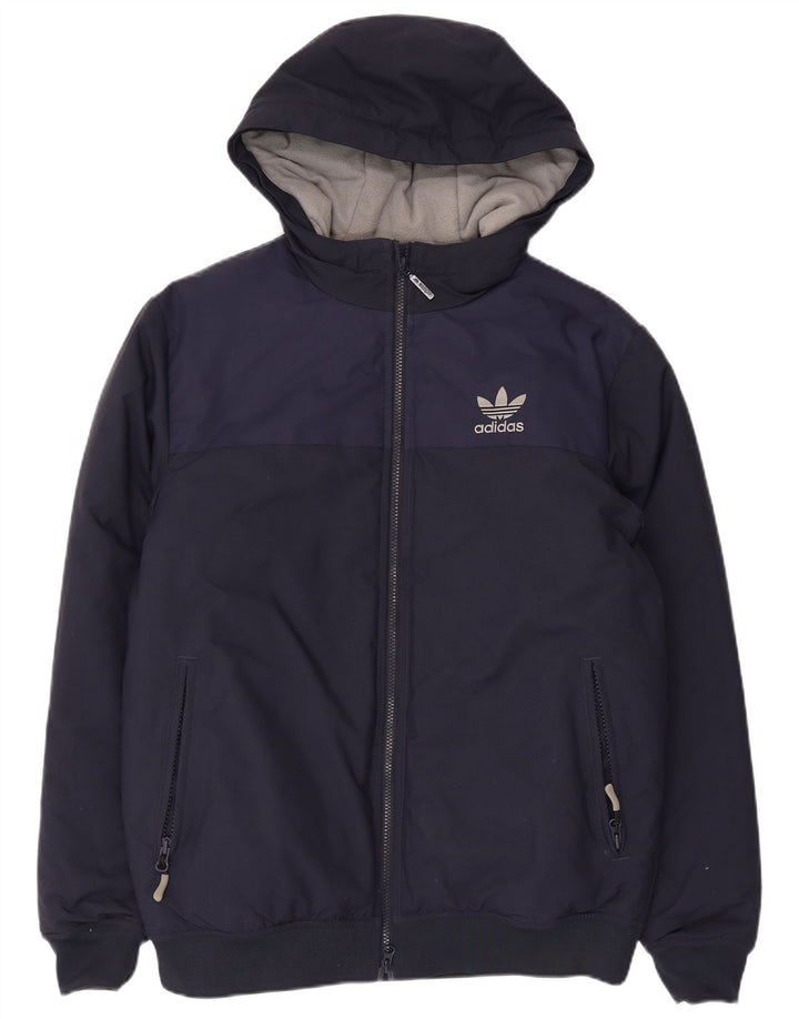 Adidas Mens Hooded Windbreaker Jacket UK 38 Medium Navy Blue Polyester