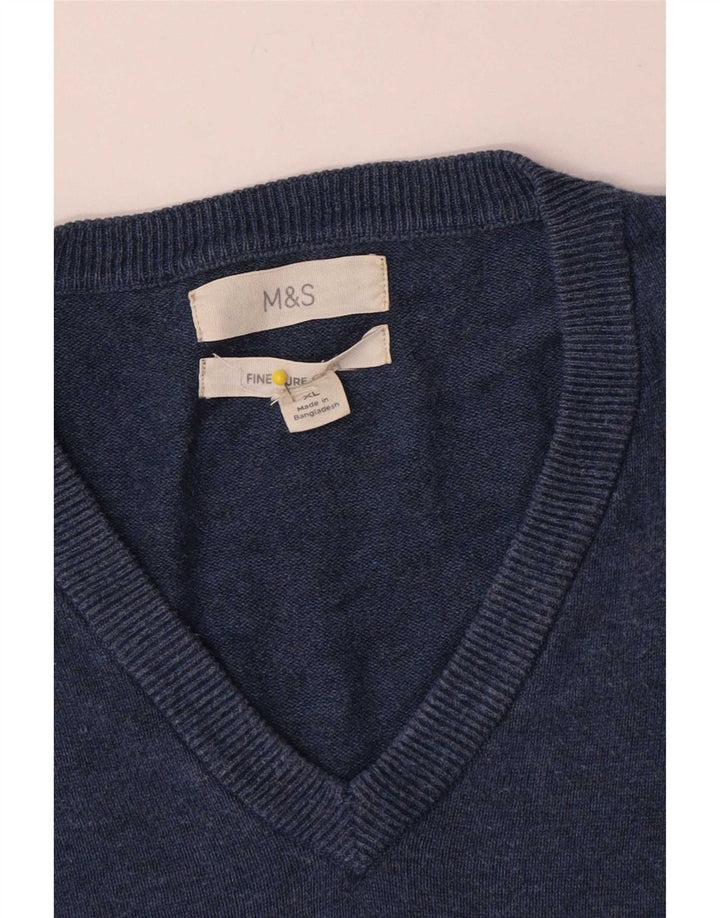Marks & Spencer Mens V-Neck Jumper Sweater XL Blue Cotton