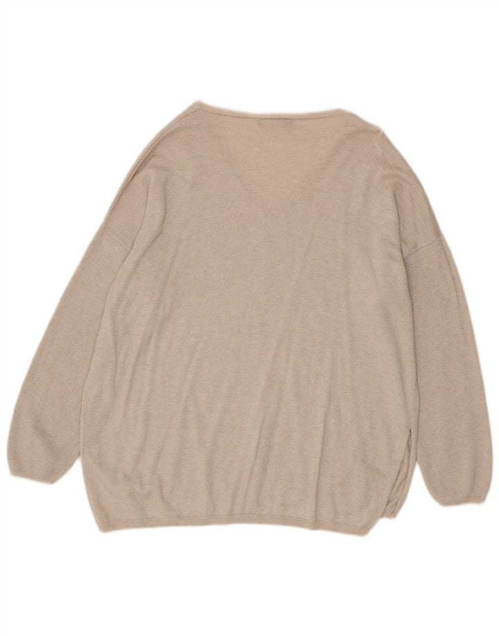Marks & Spencer Womens Oversized V-Neck Jumper Sweater UK 14 Large Beige