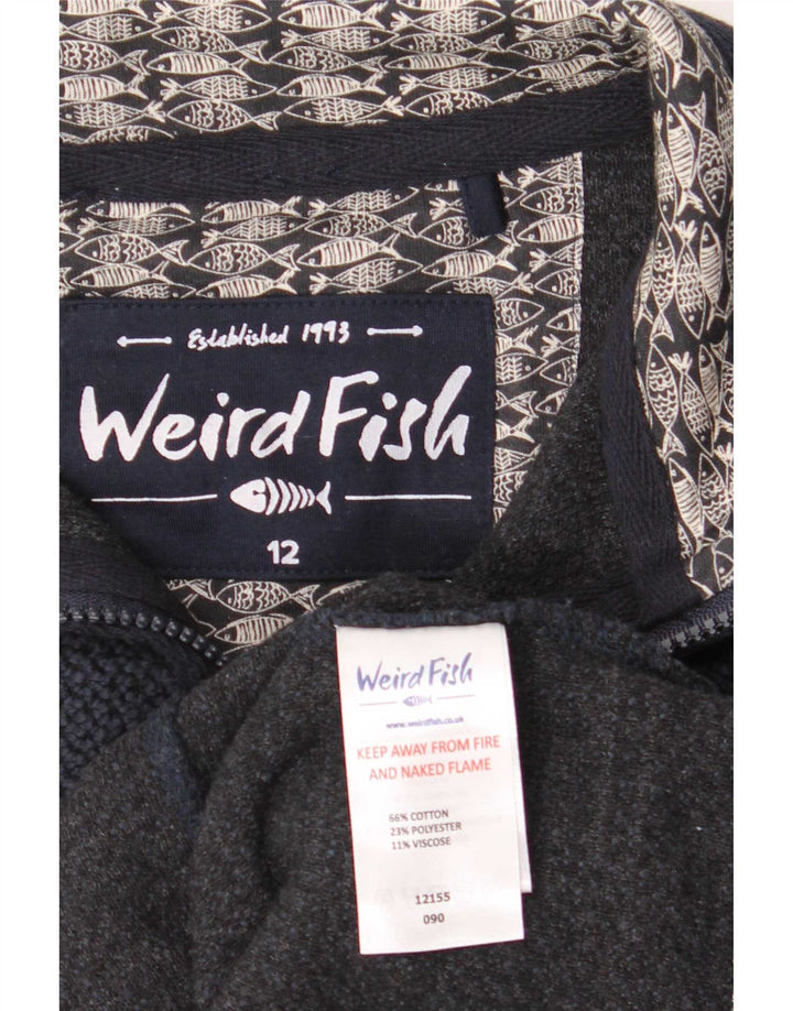 Weird Fish Womens Zip Neck Sweatshirt Jumper UK 12 Medium Navy Blue Cotton