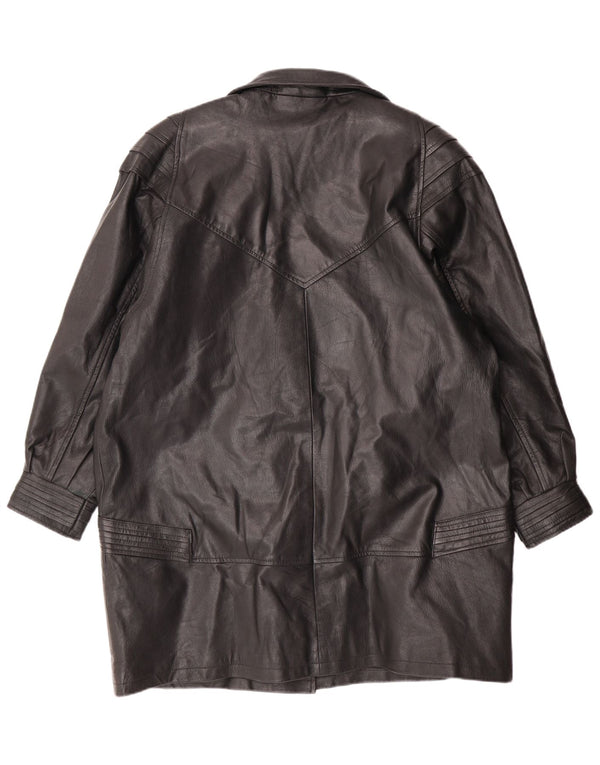 VINTAGE Womens Leather Coat UK 18 XL  Black Leather