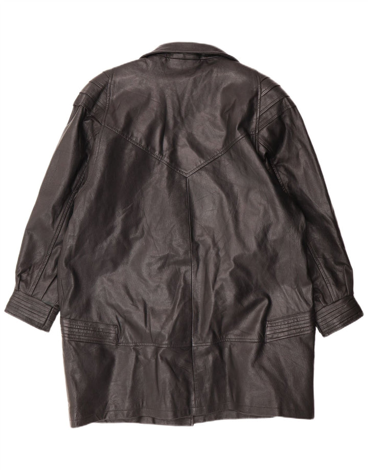 VINTAGE Womens Leather Coat UK 18 XL  Black Leather