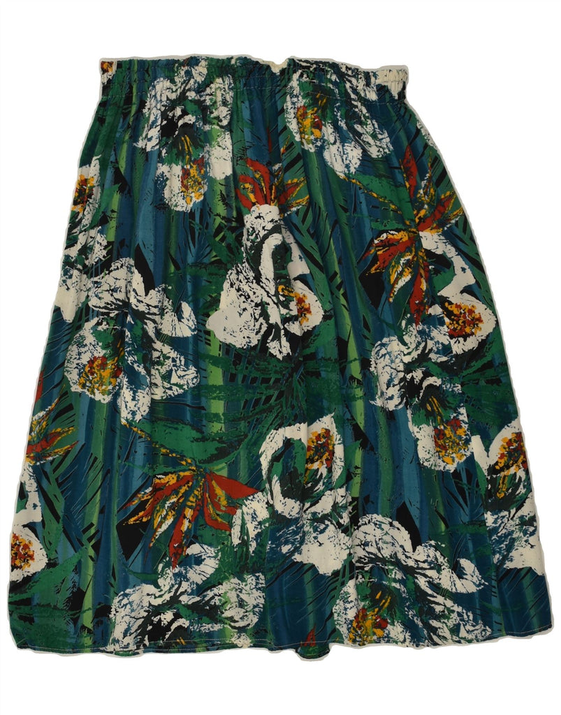 VINTAGE Womens A-Line Skirt UK 12 Medium W28  Green Floral Viscose | Vintage Vintage | Thrift | Second-Hand Vintage | Used Clothing | Messina Hembry 