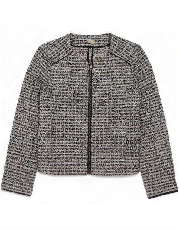 J. Crew Womens Full Zip Blazer Jacket UK 6 XS Grey Geometric Polyester