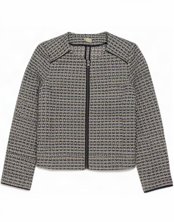 J. Crew Womens Full Zip Blazer Jacket UK 6 XS Grey Geometric Polyester