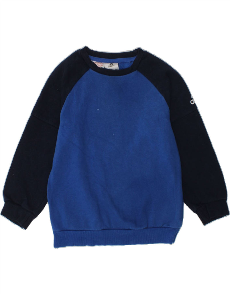 ADIDAS Boys Graphic Sweatshirt Jumper 2-3 Years Blue Colourblock Cotton | Vintage Adidas | Thrift | Second-Hand Adidas | Used Clothing | Messina Hembry 