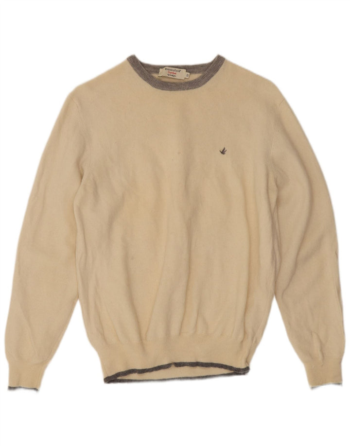 Brooksfield Mens Boat Neck Jumper Sweater IT 52 Large Off White Virgin Wool