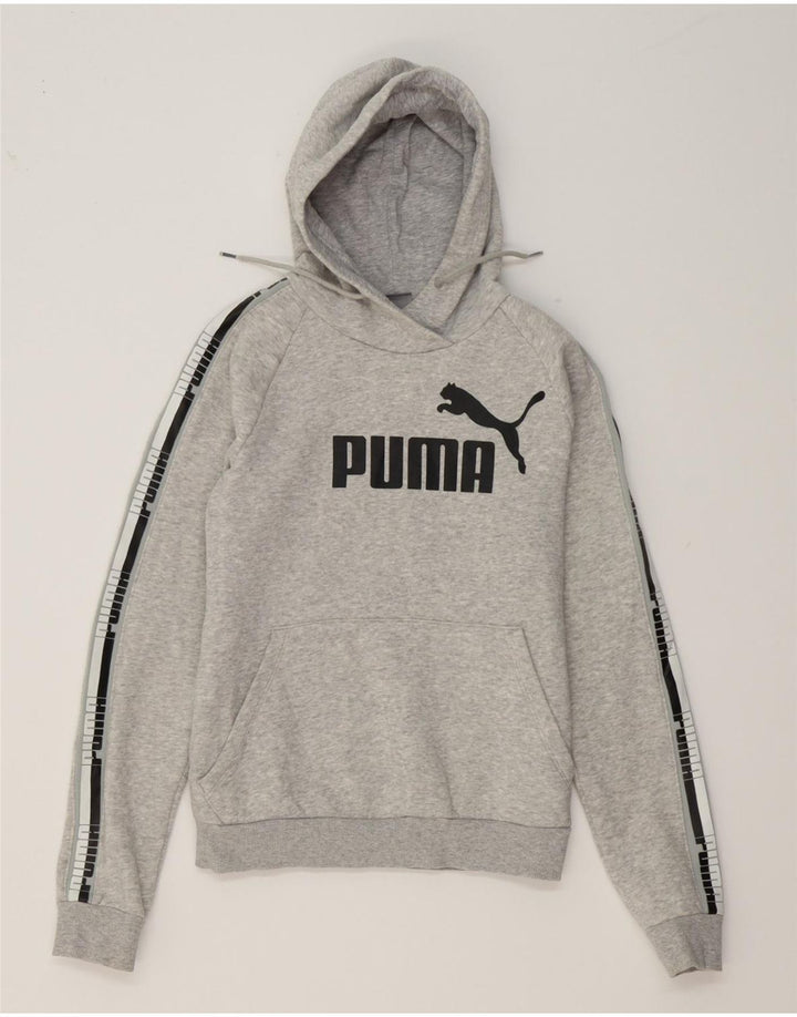 PUMA Womens Graphic Hoodie Jumper UK 10 Small Grey Polyester Vintage Puma and Second-Hand Puma from Messina Hembry 