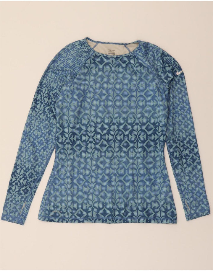 NIKE Womens Top Long Sleeve UK 14 Large Blue Geometric Polyester Vintage Nike and Second-Hand Nike from Messina Hembry 