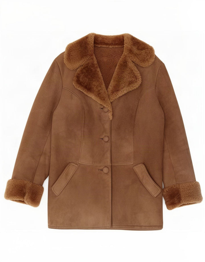 Vintage Womens Shearling Jacket UK 14 Large Brown