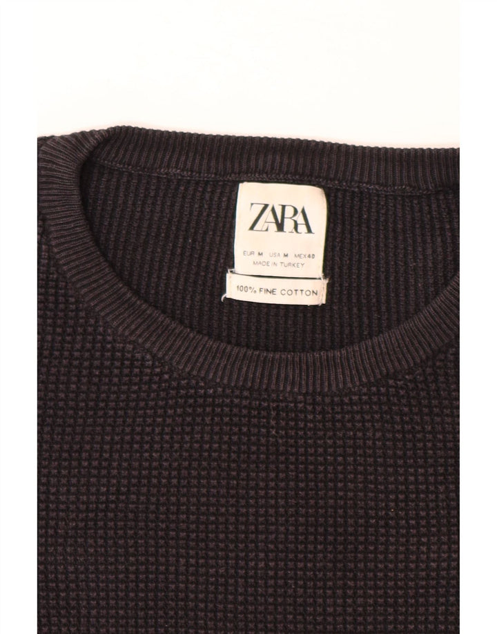 ZARA Mens Crew Neck Jumper Sweater Medium Black Cotton