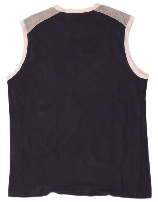 Champion Womens Graphic Vest Top UK 20 2XL Navy Blue Colourblock Cotton