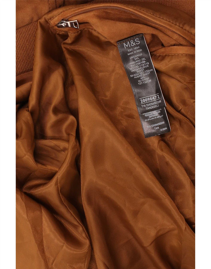 Marks & Spencer Mens Suede Bomber Jacket UK 46 3XL Brown Leather