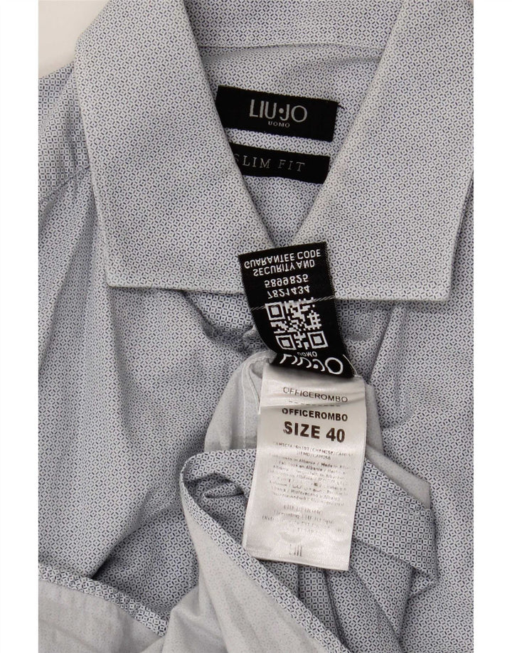 Liu Jo Mens Slim Fit Shirt Size 40 Medium Blue Geometric Cotton