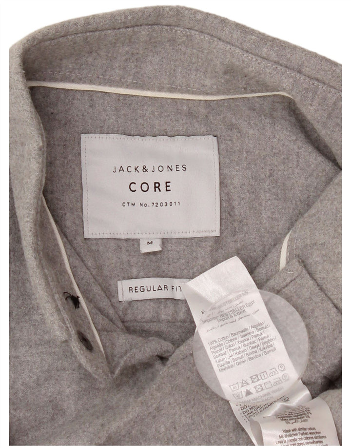 JACK & JONES Mens Regular Fit Flannel Shirt Medium Grey Cotton