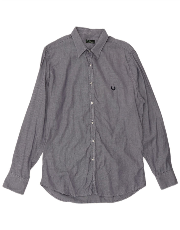 FRED PERRY Mens Shirt Medium Blue Pinstripe Cotton