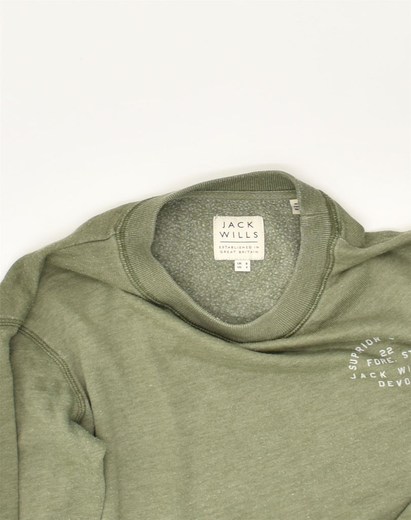 JACK WILLS Womens Sweatshirt Jumper UK 8 Small Khaki Cotton | Vintage Jack Wills | Thrift | Second-Hand Jack Wills | Used Clothing | Messina Hembry 