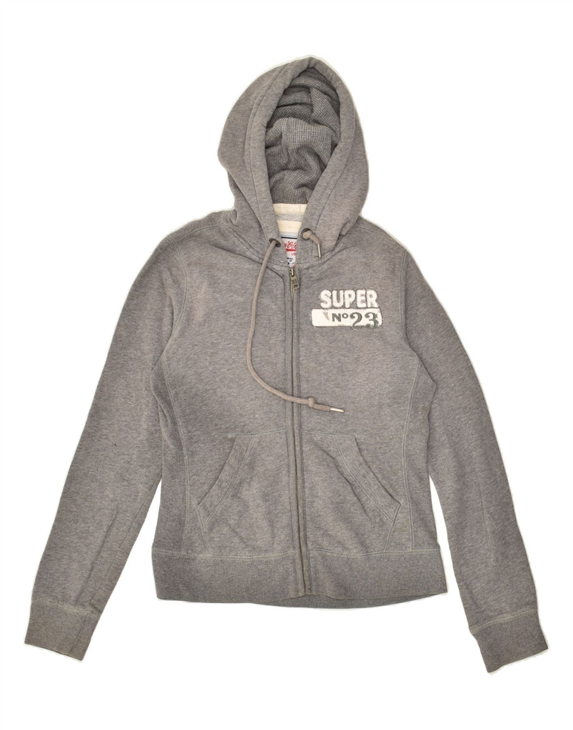 SUPERDRY Womens Zip Hoodie Sweater UK 14 Medium Grey Cotton | Vintage Superdry | Thrift | Second-Hand Superdry | Used Clothing | Messina Hembry 