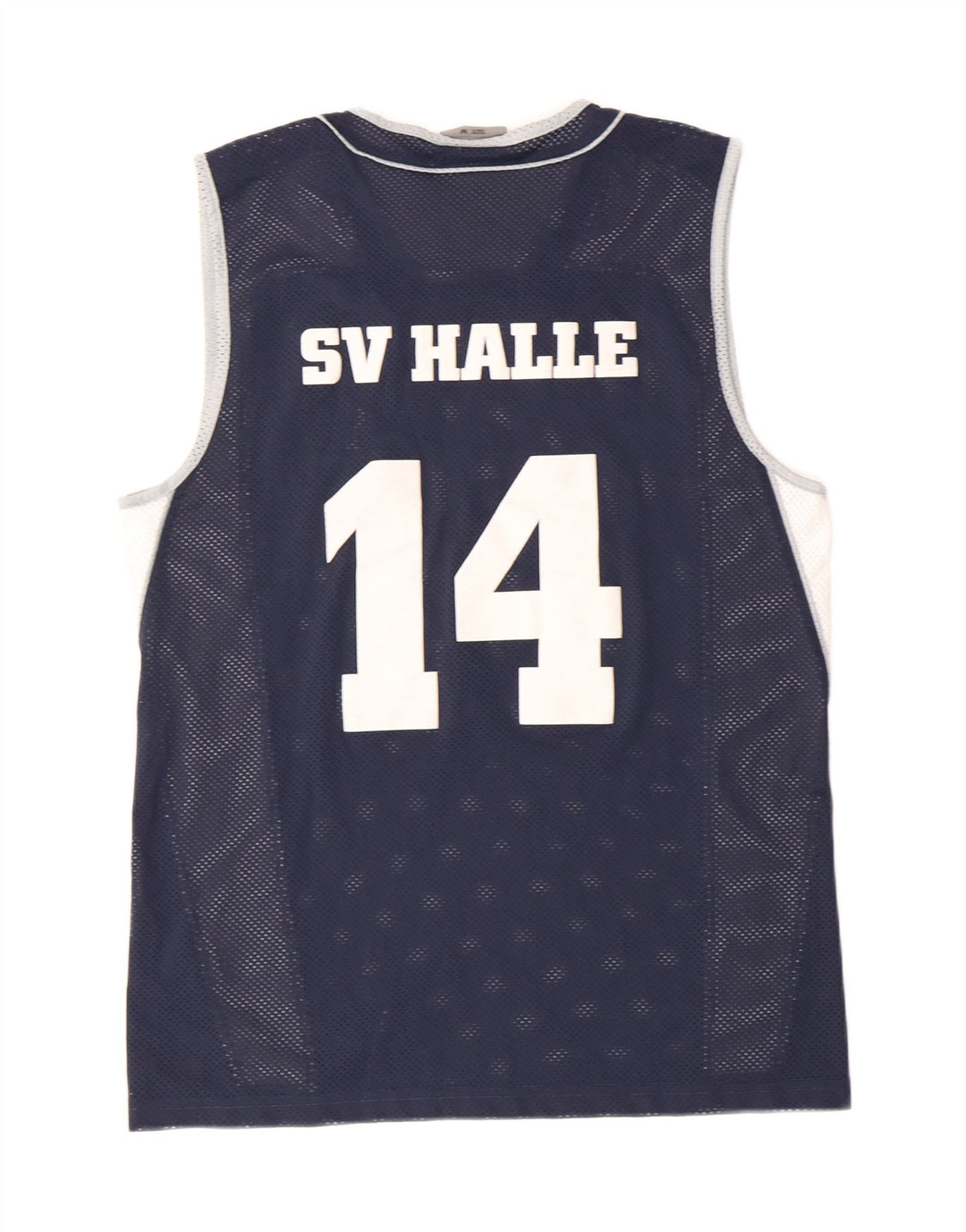 SPALDING Mens Graphic Vest Top Medium Navy Blue Colourblock Polyester Vintage Spalding and Second-Hand Spalding from Messina Hembry 